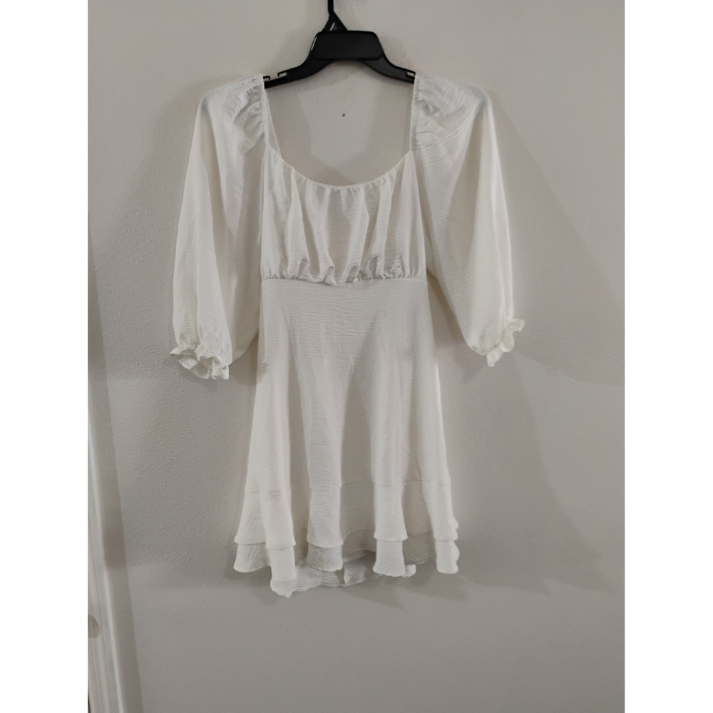 Speechless White Puff Sleeve Cutout Back Ruffle Mini Dress Large